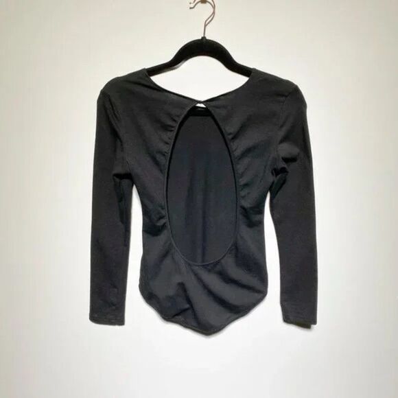 American Apparel Womens Black Open Back Deep V-Neck Bodysuit Size S - Picture 3 of 3